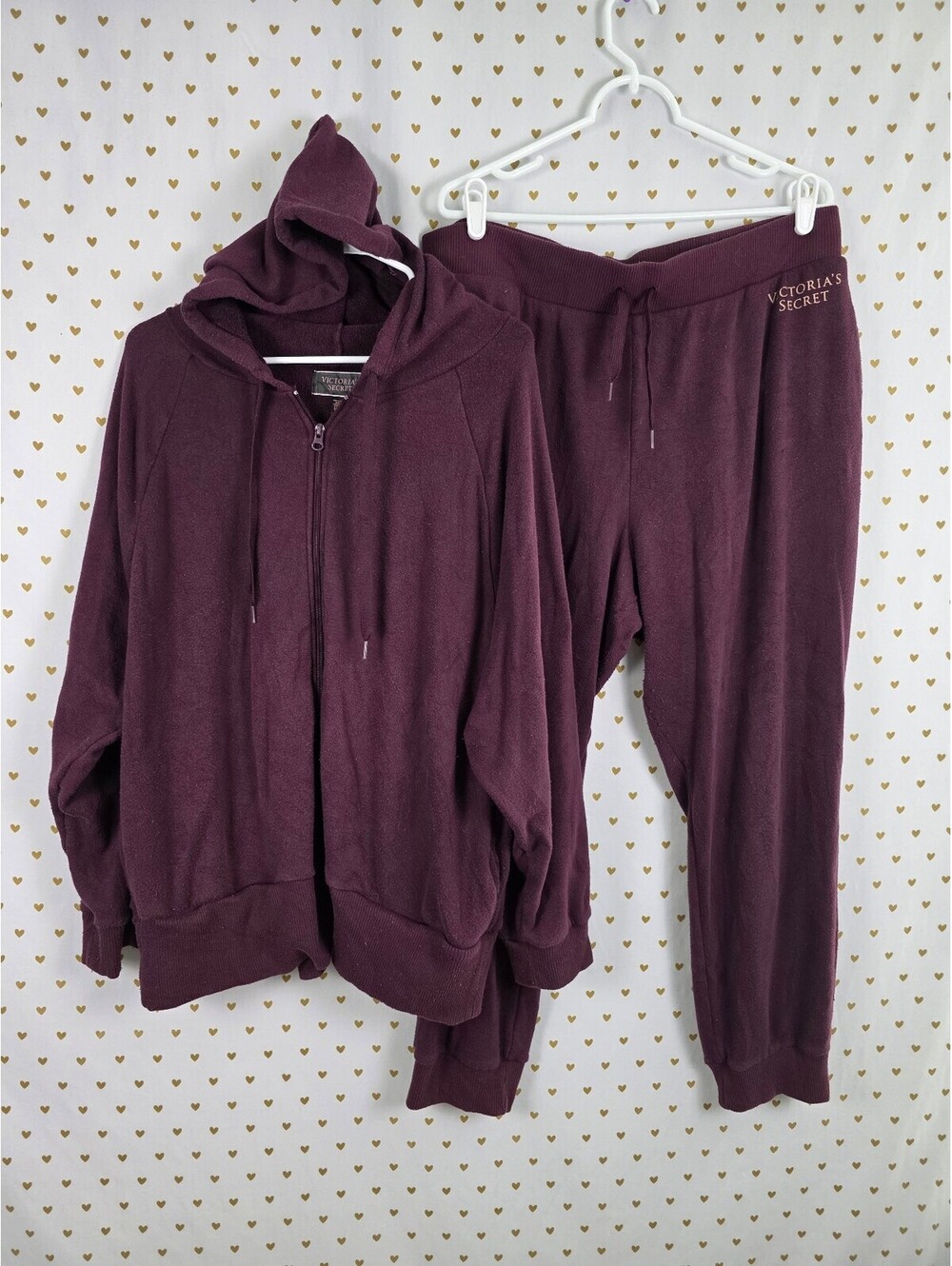 Victorias Secret Maroon Super Soft Thick Hoodie Sweats SET XL Sweatpants